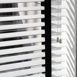 White Wood Venetian Blind With Black Tapes-0